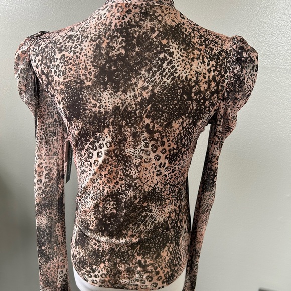 Catherine Malandrino women’s size M mesh‎ animal print Mockneck  blouse, LS - Picture 5 of 8